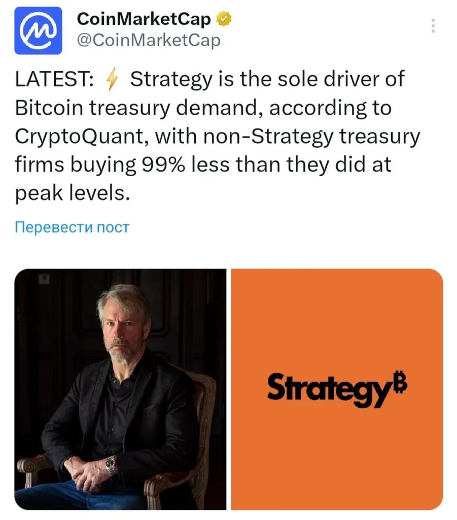 Спрос корпоративных казначейств на биткоин упал на 99% из-за отсутствия стратегий