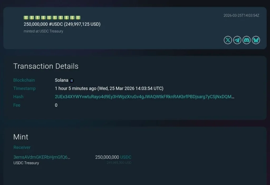 Компания Circle выпустила USDC на сумму 250 миллионов долларов в блокчейне Solana