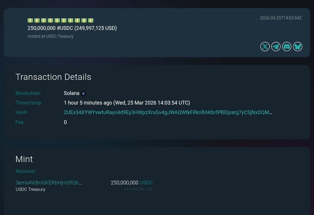 Компания Circle выпустила USDC на сумму 250 миллионов долларов в блокчейне Solana
