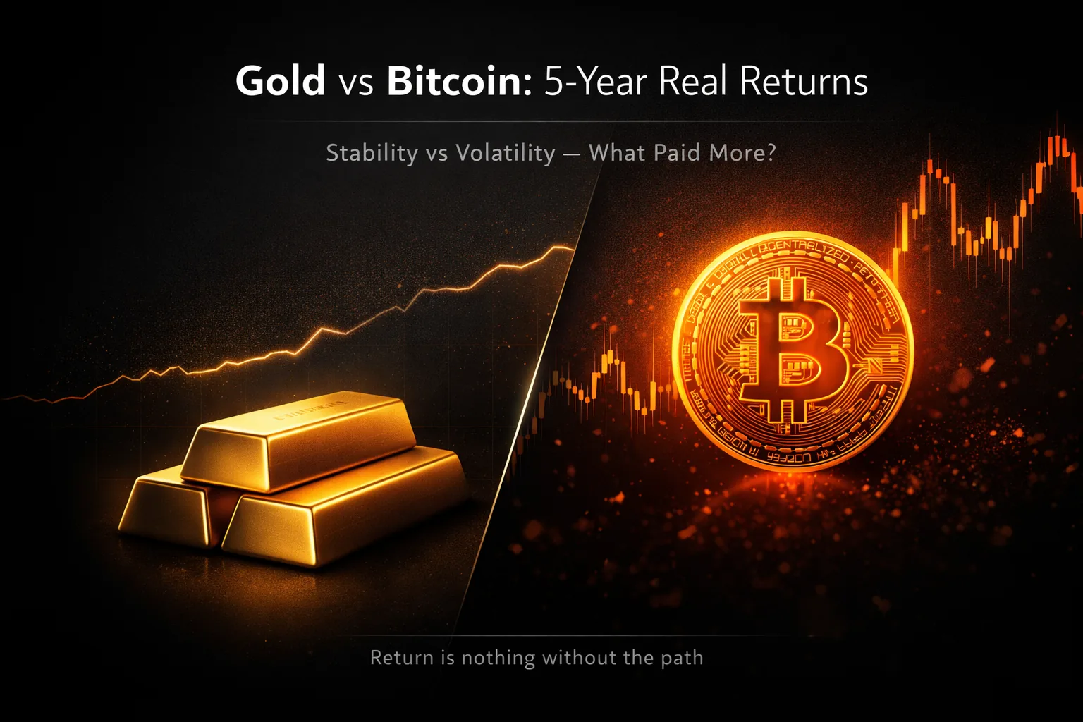 Обложка к статье «Золото vs биткоин за 5 лет: где выше реальная доходность»
