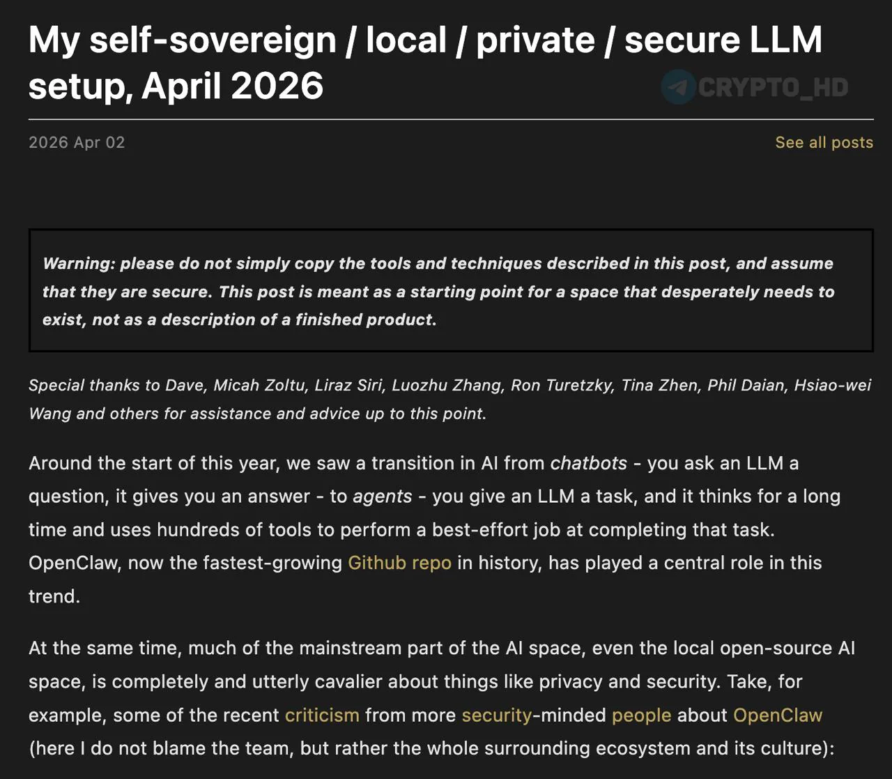 Виталик Бутерин выпустил черновое руководство по созданию приватной локальной AI-модели