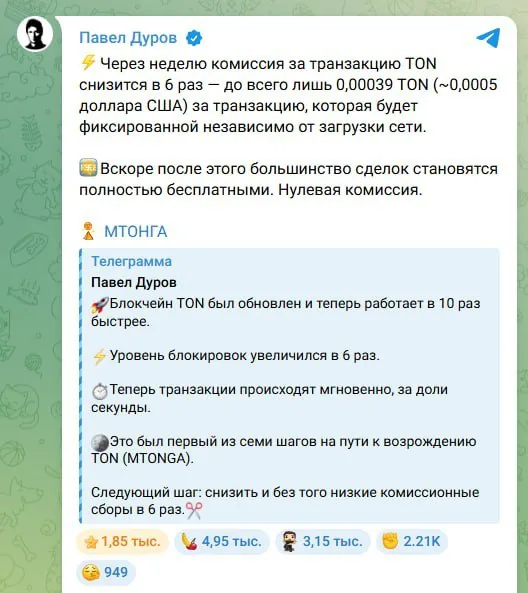 Комиссии в блокчейне TON снизятся в шесть раз: что это значит для пользователей и экосистемы