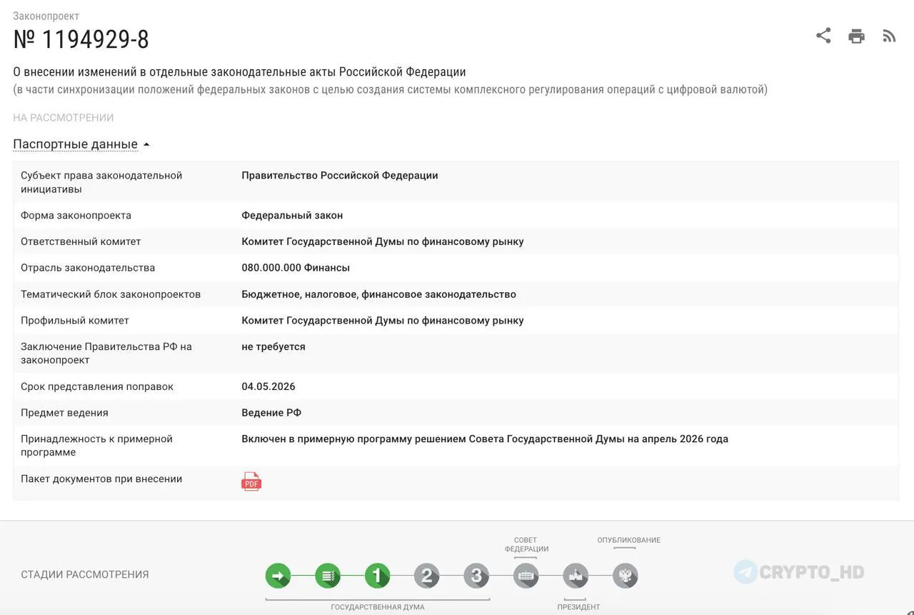 Госдума РФ приняла в первом чтении законопроект об обязательном уведомлении ФНС о зарубежных криптокошельках