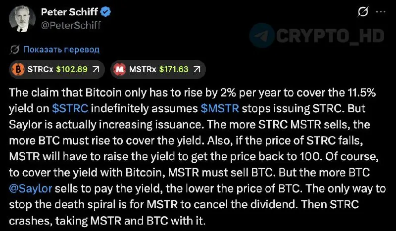 Экономист Питер Шифф заявил о неизбежном крахе Биткоина из-за модели Strategy
