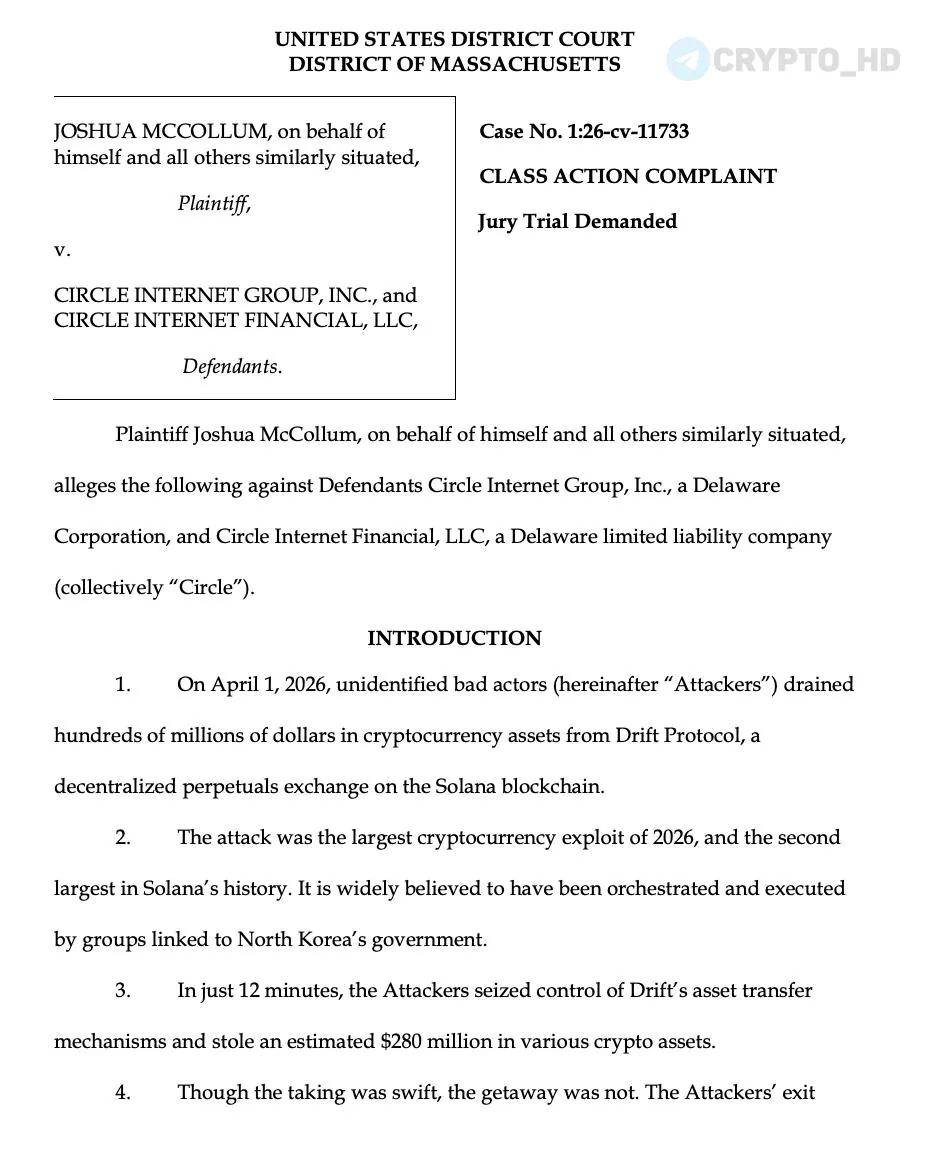 Инвесторы Drift Protocol подали иск против Circle из-за неблокировки украденных USDC