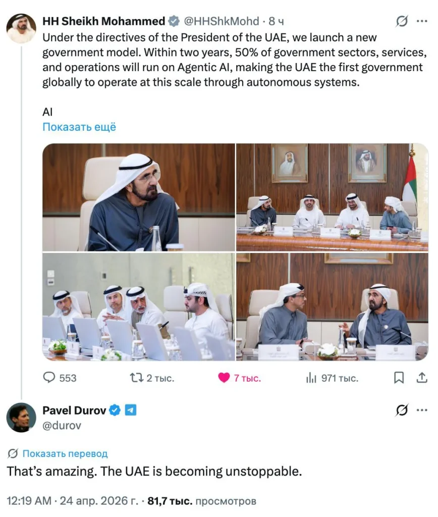 ОАЭ планируют к 2026 году передать 50% государственных функций ИИ-агентам