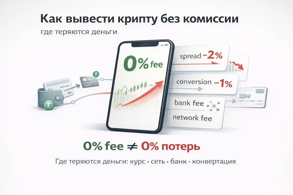 Иллюстрация к материалу «Как вывести крипту без комиссии: реальные способы и где ловушки» в разделе Крипто