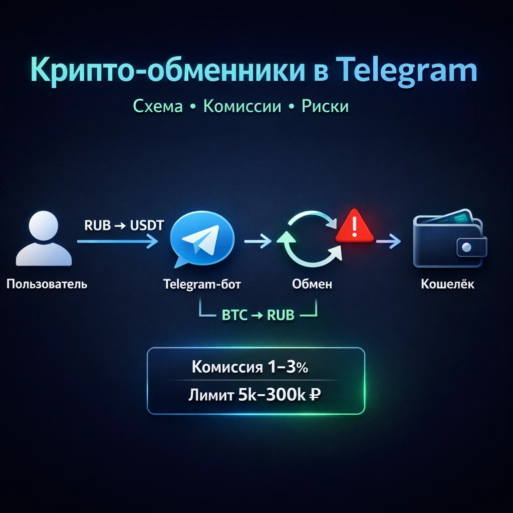 Иллюстрация к материалу «Как работают крипто-обменники в Telegram: схема, комиссии, риски» в разделе Крипто