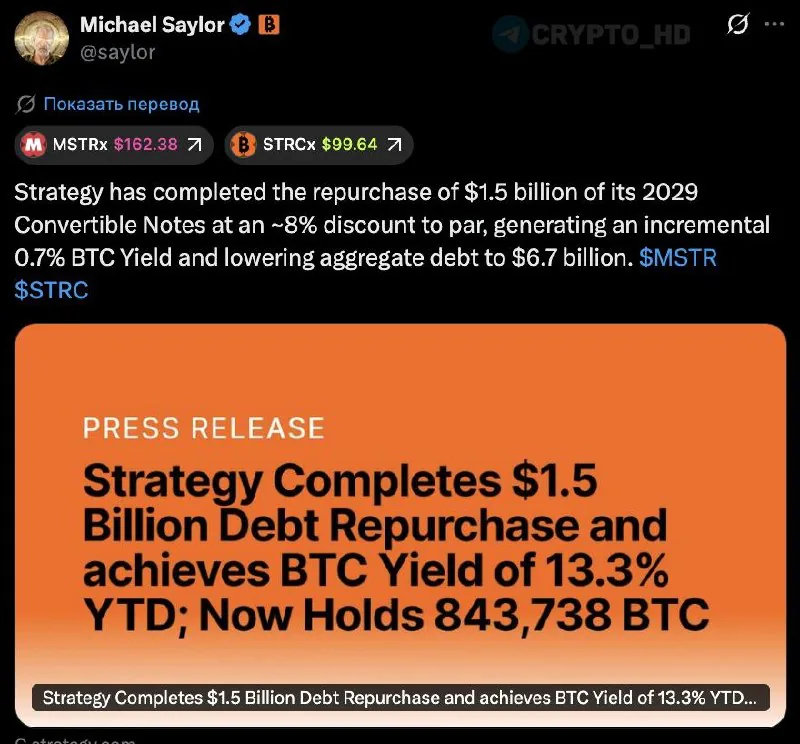 Strategy выкупила собственный долг на $1,5 млрд без продажи биткоинов