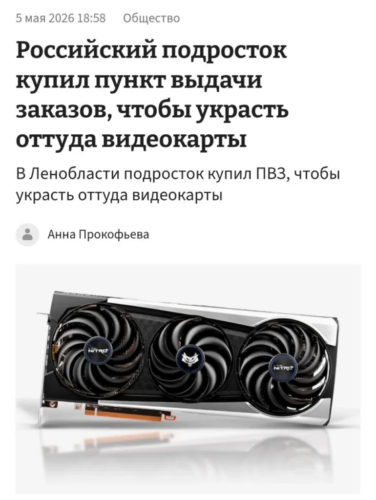 В Санкт-Петербурге задержан подросток, похитивший видеокарты на сумму 1 млн рублей через пункт выдачи заказов