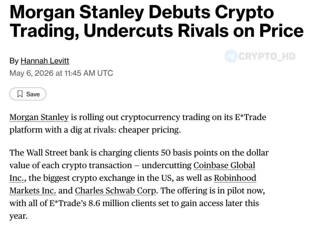Morgan Stanley начинает тестирование торговли биткоином и эфириумом на платформе E*Trade