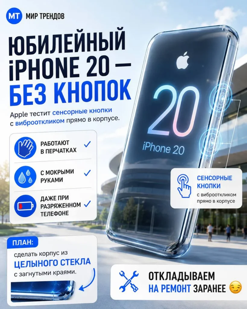 Apple может выпустить полностью сенсорный iPhone без физических кнопок