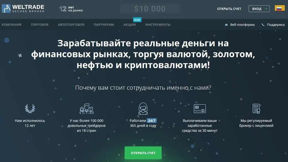 Официальный сайт брокера Weltrade