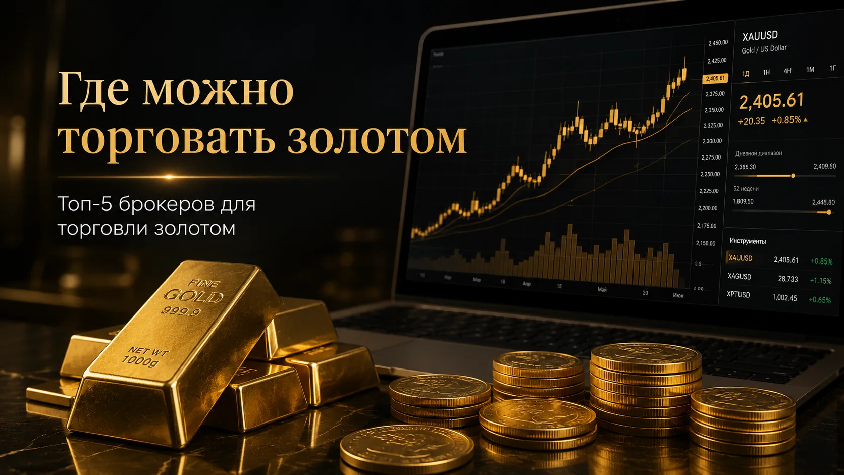 Где можно торговать золотом: график XAU/USD и топ-5 брокеров