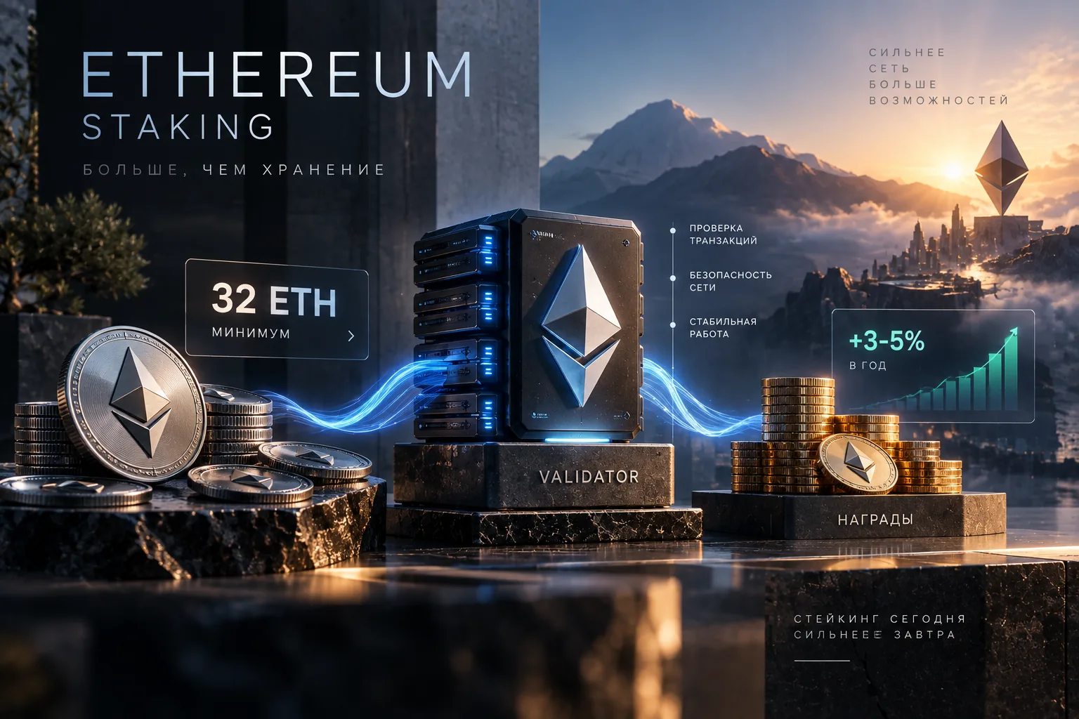 Стейкинг Ethereum: валидатор, ETH и награды