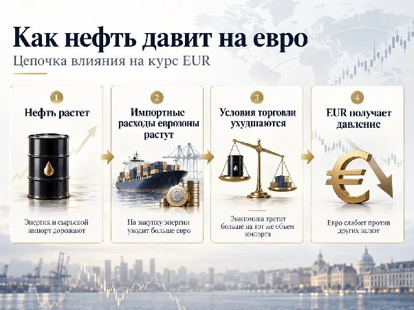 Как рост нефти увеличивает импортные расходы еврозоны и оказывает давление на евро